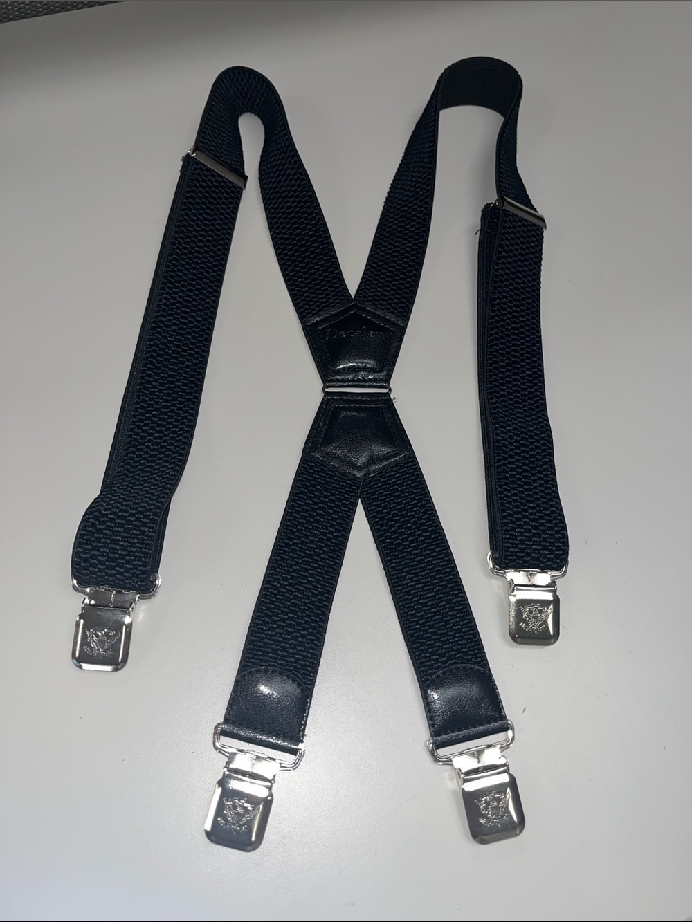 Decalen Black Men’s Elastic Suspenders with Silver Clips made in Poland